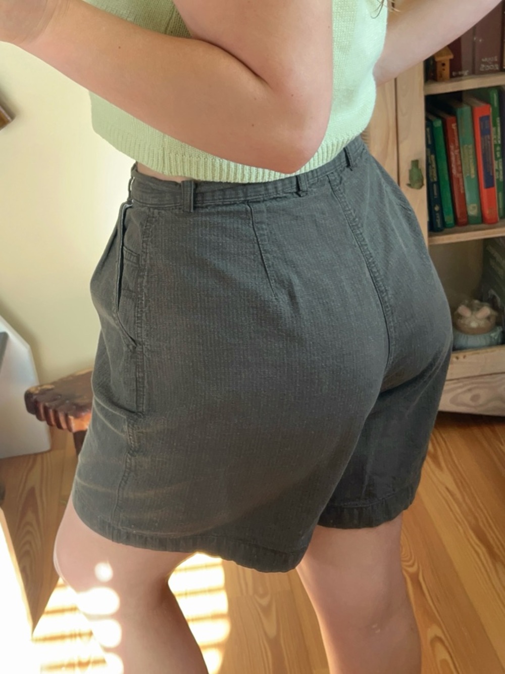 Vintage Y2K Olive Green High Rise Pleated Shorts Striped Cotton